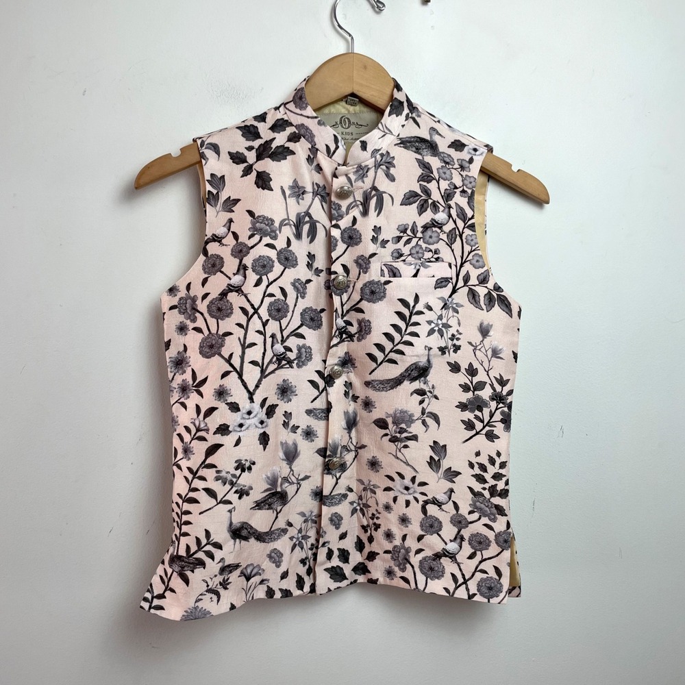 Kora Kids Nilesh Mitesh Pink Floral Peacock Nehru Vest Jacket Size 10 Boys Kids